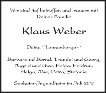 Traueranzeige von Klaus Weber von Trauerportal Echo Online