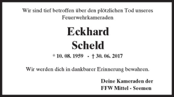 Traueranzeige von Eckhard Scheld von  Kreisanzeiger
