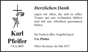 Traueranzeige von Karl Pfeifer von  Kreisanzeiger