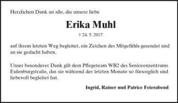 Traueranzeige von Erika Muhl von Trauerportal Rhein Main Presse