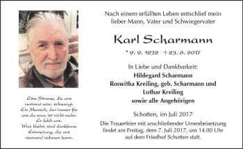 Traueranzeige von Karl Scharmann von  Kreisanzeiger
