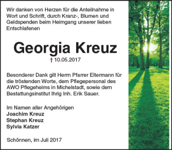 Traueranzeige von Georgia Kreuz von Trauerportal Echo Online