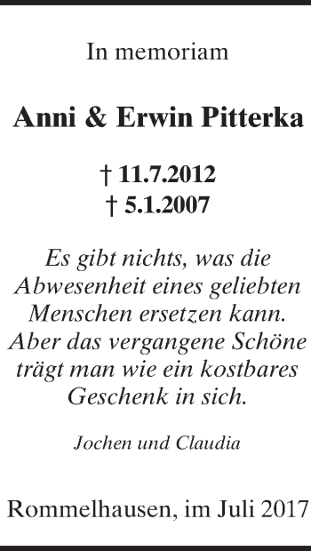 Traueranzeige von Anni und Erwin Pitterka von  Kreisanzeiger