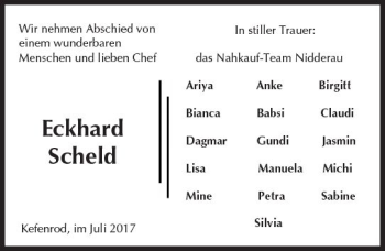 Traueranzeige von Eckhard Scheld von  Kreisanzeiger