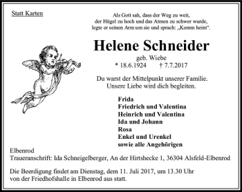 Traueranzeige von Helene Schneider von VRM Trauer