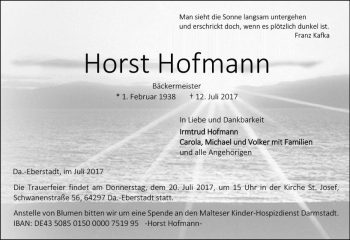 Traueranzeige von Horst Hofmann von Trauerportal Echo Online