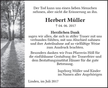 Traueranzeige von Herbert Müller von  Gießener Anzeiger