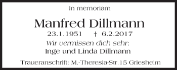 Traueranzeige von Manfred Dillmann von Trauerportal Rhein Main Presse