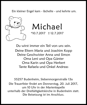 Traueranzeige von Michael  von Trauerportal Rhein Main Presse