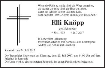 Traueranzeige von Elli Knöpp von  Kreisanzeiger