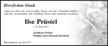Traueranzeige von Ilse Prüstel von Trauerportal Rhein Main Presse