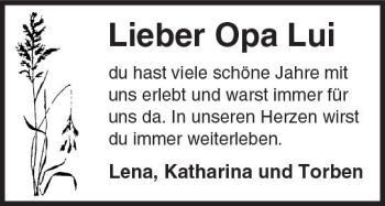 Traueranzeige von Opa Lui  von Trauerportal Echo Online