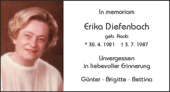 Traueranzeige von Erika Diefenbach von Trauerportal Rhein Main Presse
