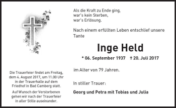 Traueranzeige von Inge Held von  Camberger Anzeiger