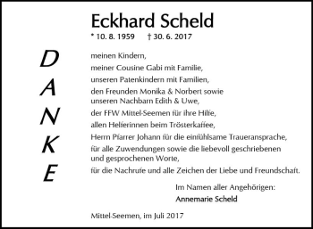 Traueranzeige von Eckhard Scheld von  Kreisanzeiger