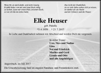 Traueranzeige von Elke Heuser von VRM Trauer