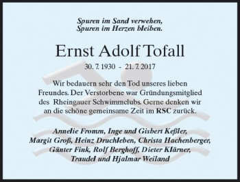 Traueranzeige von Ernst Adolf Tofall von Trauerportal Rhein Main Presse