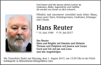 Traueranzeige von Hans Reuter von Trauerportal Rhein Main Presse