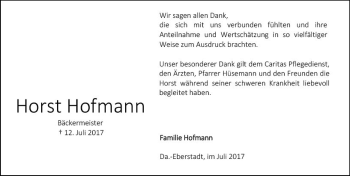 Traueranzeige von Horst Hofmann von Trauerportal Echo Online