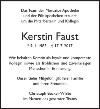 Traueranzeige von Kerstin Faust von Trauerportal Rhein Main Presse