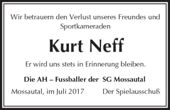 Traueranzeige von Kurt Neff von Trauerportal Echo Online