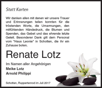 Traueranzeige von Renate Lotz von  Gießener Anzeiger