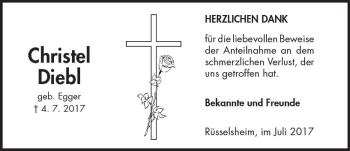 Traueranzeige von Christel Diebl von Trauerportal Echo Online