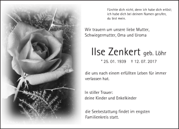 Traueranzeige von Ilse Zenkert von  Usinger Anzeiger