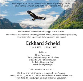 Traueranzeige von Eckhard Scheld von  Kreisanzeiger