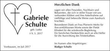 Traueranzeige von Gabriele Schulte von  Kreisanzeiger