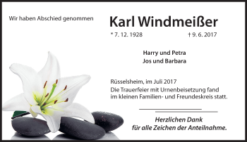 Traueranzeige von Karl Windmeißer von Trauerportal Rhein Main Presse