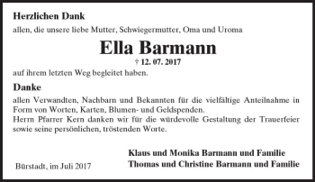 Traueranzeige von Ella Barmann von Trauerportal Echo Online