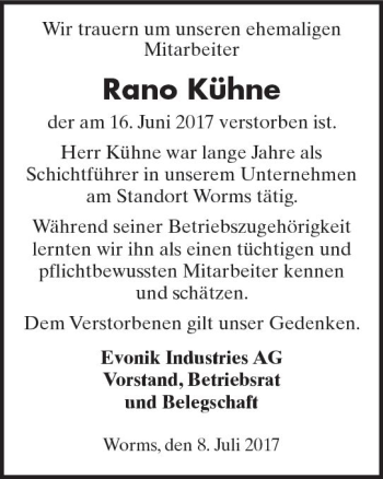 Traueranzeige von Rano Kühne von Trauerportal Rhein Main Presse