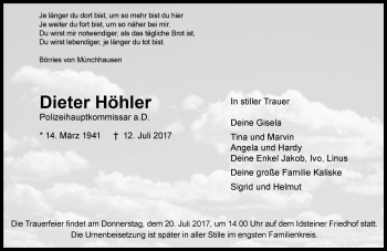 Traueranzeige von Dieter Höhler von Trauerportal Rhein Main Presse
