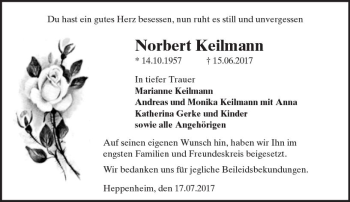 Traueranzeige von Norbert Keilmann von Trauerportal Echo Online