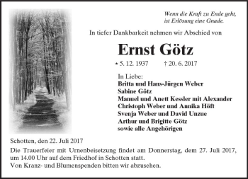 Traueranzeige von Ernst Götz von  Kreisanzeiger