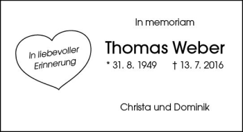 Traueranzeige von Thomas Weber von  Gießener Anzeiger