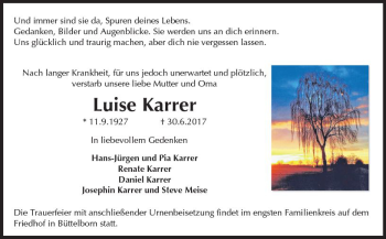 Traueranzeige von Luise Karrer von Trauerportal Echo Online