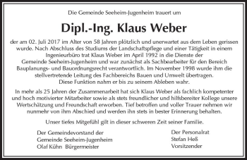 Traueranzeige von Klaus Weber von Trauerportal Echo Online