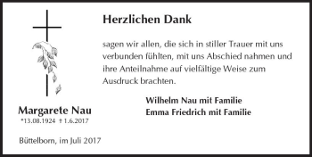 Traueranzeige von Margarete Nau von Trauerportal Echo Online
