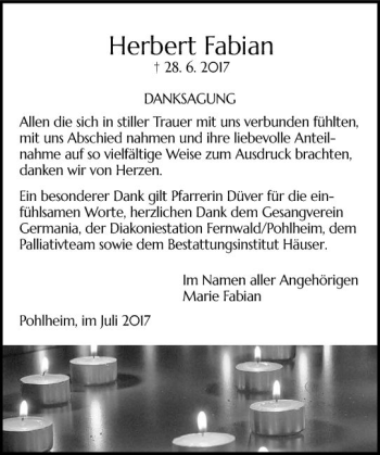 Traueranzeige von Herbert Fabian von  Gießener Anzeiger