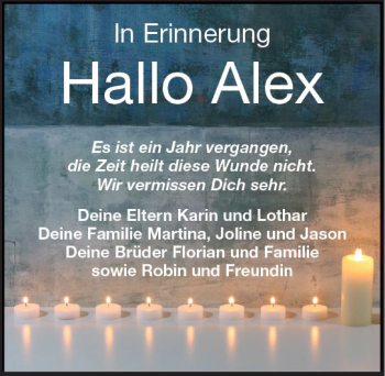 Traueranzeige von Alex  von VRM Trauer