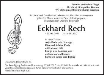 Traueranzeige von Eckhard Rech von Trauerportal Rhein Main Presse