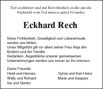 Traueranzeige von Eckhard Rech von Trauerportal Rhein Main Presse