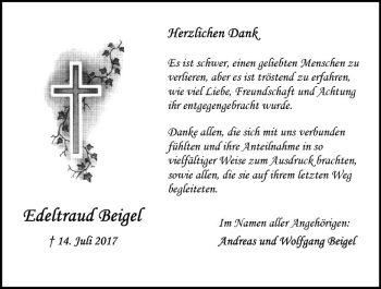 Traueranzeige von Edeltraud Beigel von Trauerportal Rhein Main Presse