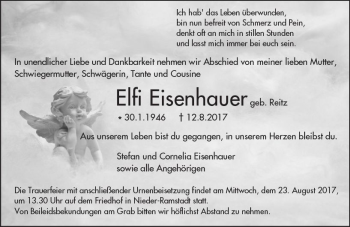 Traueranzeige von Elfi Eisenhauer von Trauerportal Echo Online