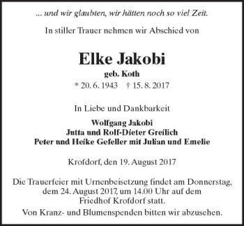 Traueranzeige von Elke Jakobi von  Gießener Anzeiger
