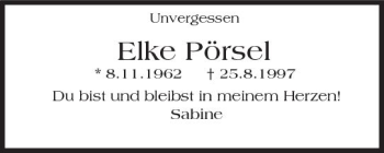 Traueranzeige von Elke Pörsel von Trauerportal Rhein Main Presse