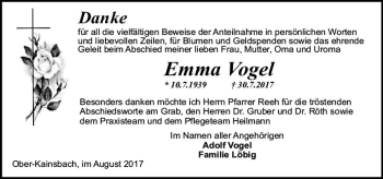 Traueranzeige von Emma Vogel von Trauerportal Echo Online