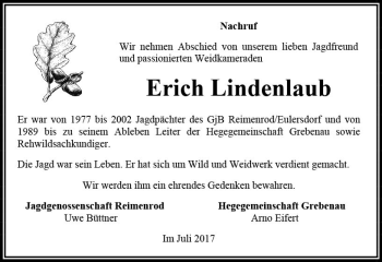 Traueranzeige von Erich Lindenlaub von VRM Trauer